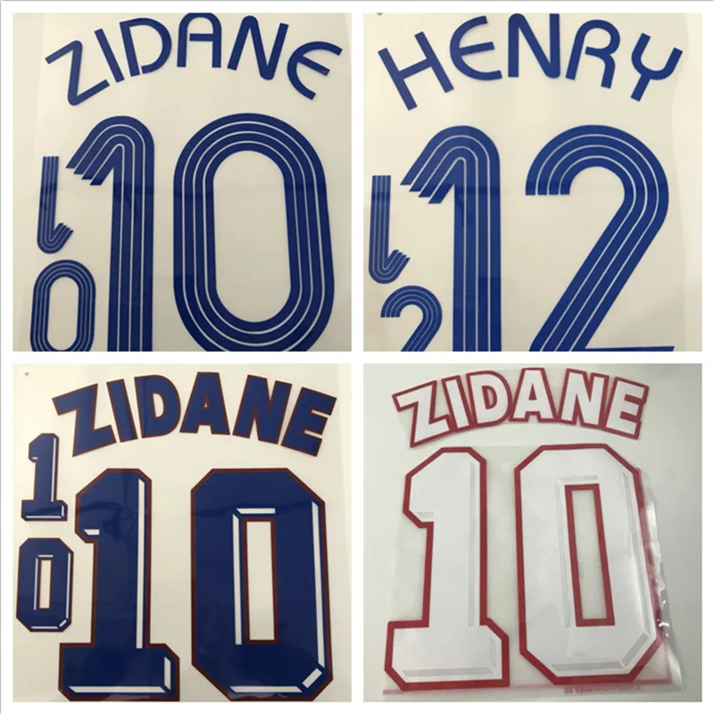 

Retro France 1998 2006 #10 ZIDANE #12 HENRY printing football flocking fonts, Hot stamping patches badges