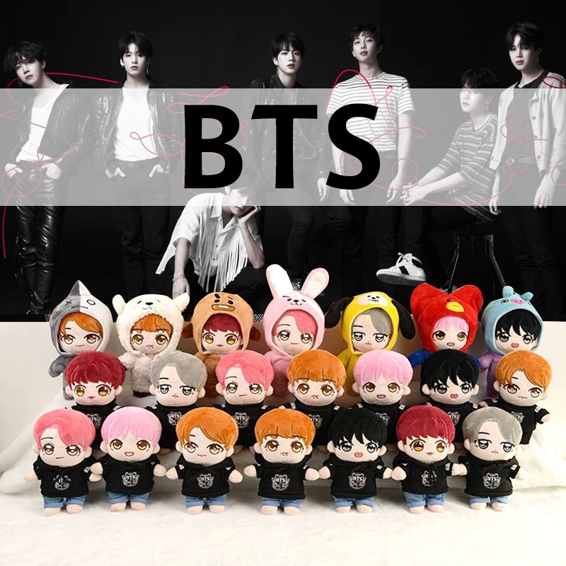 

2019 Hot KPOP BTS Stuffed Doll with 3 set Clothes JIMIN Suga RM J HOPE Jungkook V JIN Plush Toy Gift Collection New