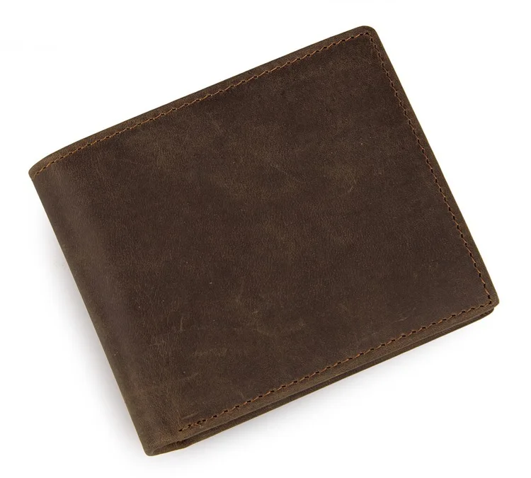 Vintage Casual Dark Brown Men wallets Crazy Horse Genuine Leather Cowhide Men Short Bifold Card Holder