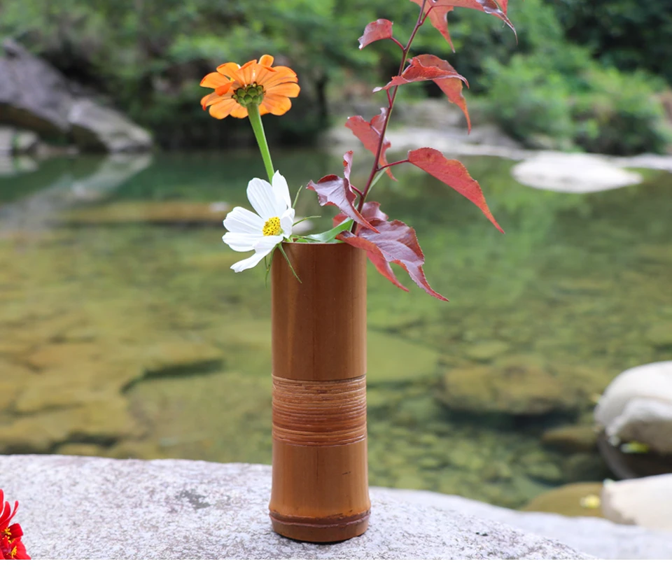 Us 7 8 35 Off Anese Bamboo Flower Vase For Home Decoration Handmade Wedding Gift Pots Stands Decor Bottles Wood In