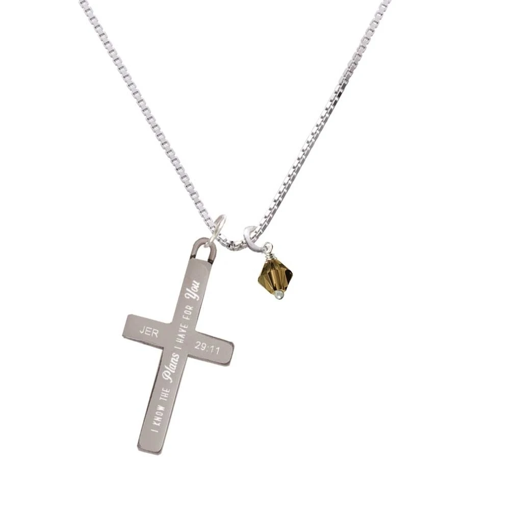 Brown - 6mm Crystal Bicone - Plans I Have for You - Cross Necklace
