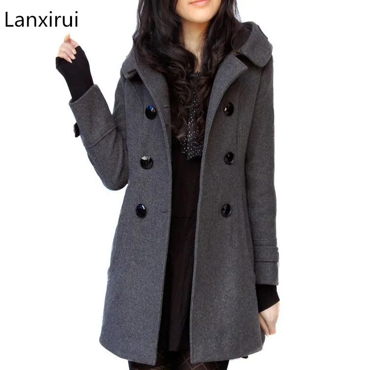 New Winter Fur Collar Woolen Coat Wool Windbreaker Women Cashmere Coat Winter Jacket Women Female Plus