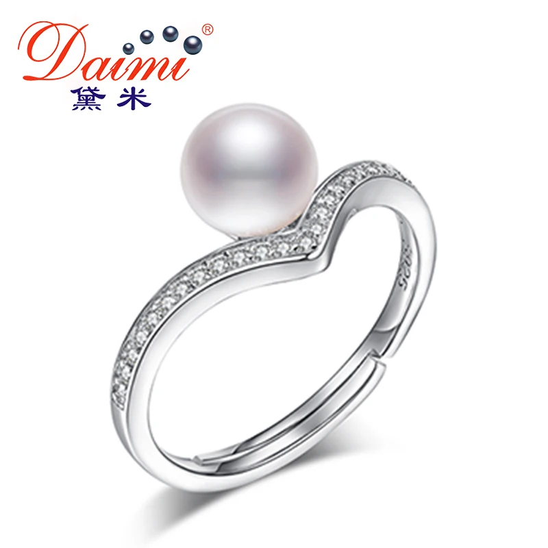 

DAIMI 100% 925 Sterling Silver Freshwater Cultured 6-7 mm Pearl Rings for Women Wedding Jewelry