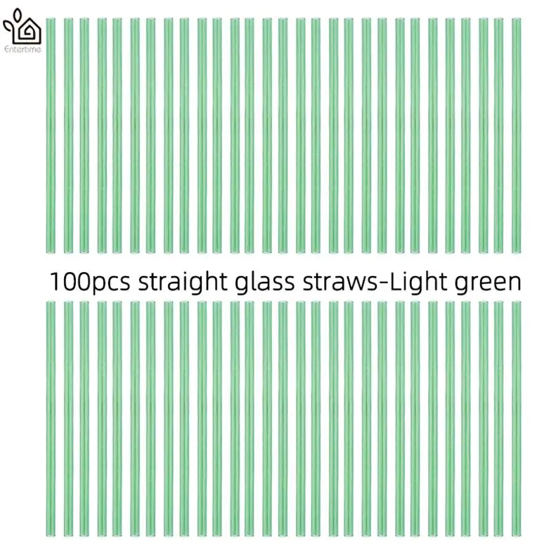 light green Entertime 100 шт./лот соломинки из боросиликатного стекла прозрачные прямые 20 см x 8 мм многоразовые трубочки оптом для смузи, чая, сока - Цвет: light green
