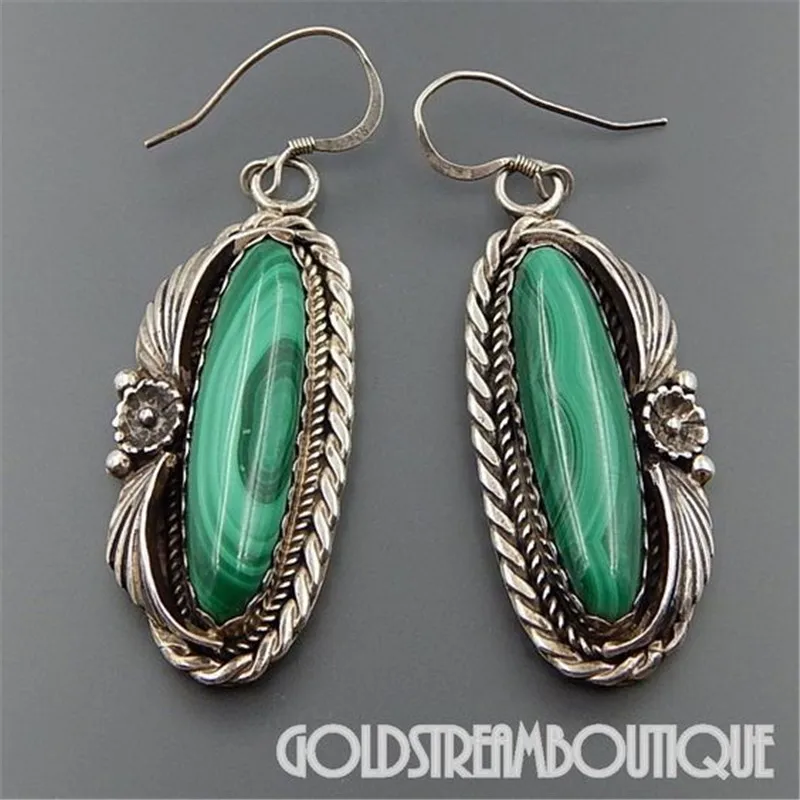 

NDNEN New Flower Dangle Drop Earring Vintage Retro Green Stone Drop Earring For Women Wedding Engagement Party Birthday Earring