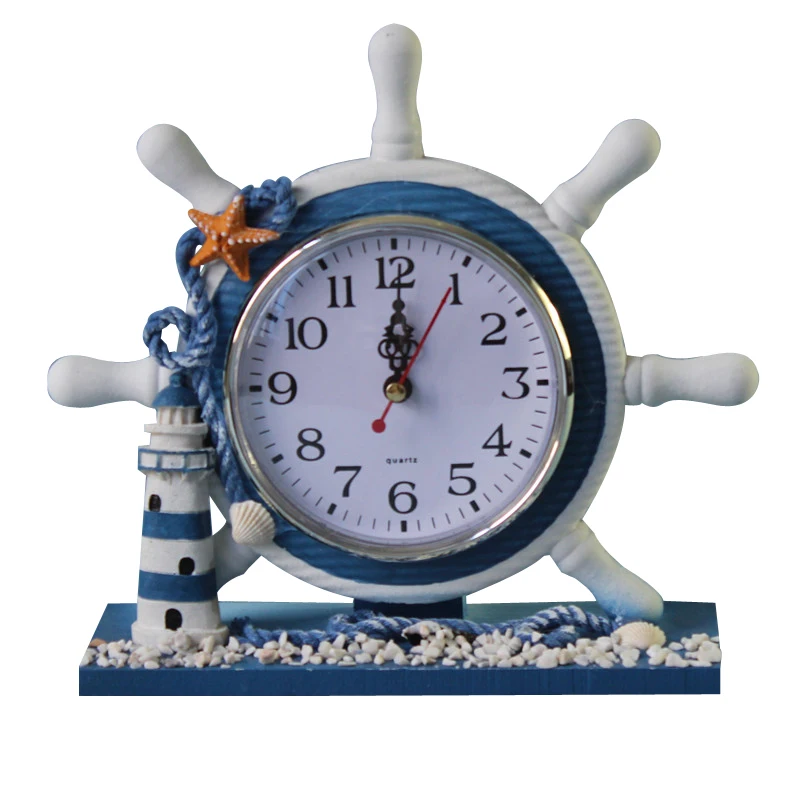 

Nautical Vintage Small Blue Wall Clock Wooden Mediterranean-Style Retro Sea Anchor Clocks Home Decor Table Bedroom Decor Gift