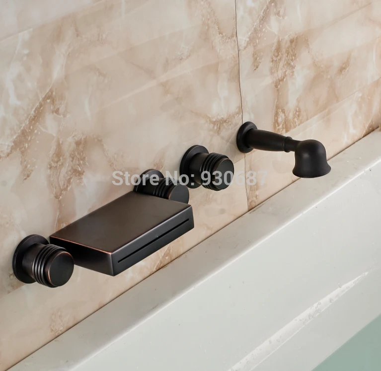 

Oil Rubbed Bronze Bathtub Faucet Three Levers Waterfall Mixer Tap