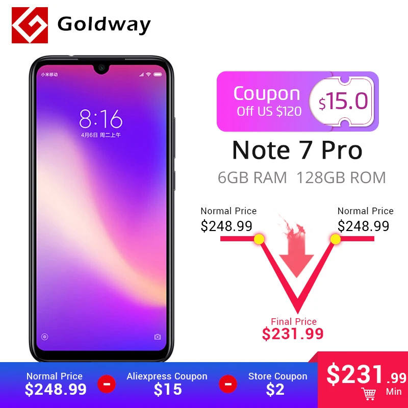 Nuevo Original Xiaomi Redmi Note 7 Pro 6GB RAM 128GB ROM teléfono móvil Snapdragon 675 Octa Core 6,3 “48MP Dual cámaras 4000 mAh