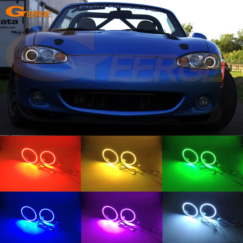 For MAZDA MX-5 MIATA 2001 2002 2003 2004 2005 Excellent Angel Eyes Multi-Color Ultra bright RGB LED Angel Eyes kit halo rings for lexus lx470 2003 2004 2005 2006 2007 excellent multi color ultra bright rgb led angel eyes kit halo rings