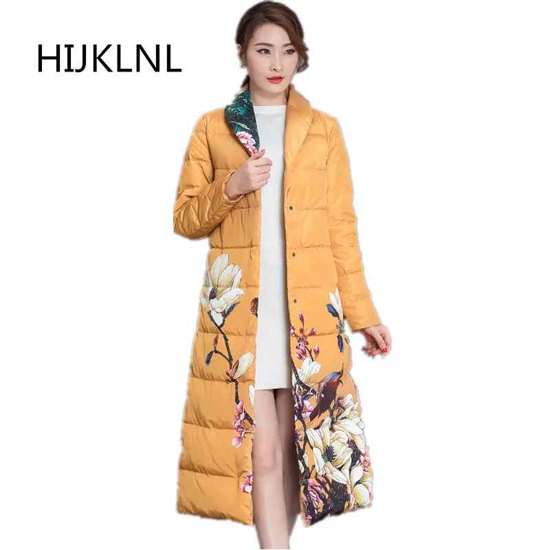 2018 New Women's Winter Down Jacket Coat Retro Long National Wind Stand Collar Outer Slim Thick Warm OUTERWEAR Tq029 Coats