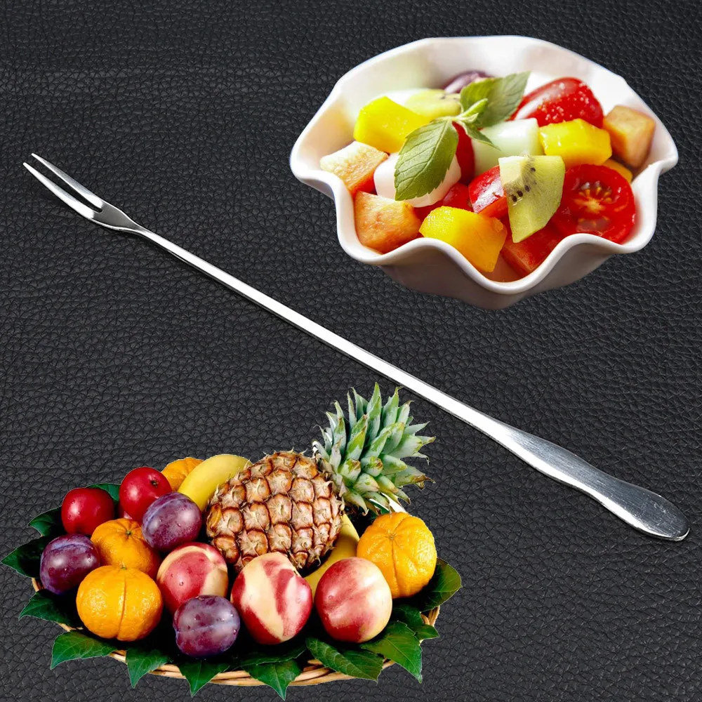 

ISHOWTIENDA Long Stainless Steel Cocktail Fruit Fork Cutlery Dessert Cake Kitchen Tableware Fork In Fruits Vegetables Meatloaf
