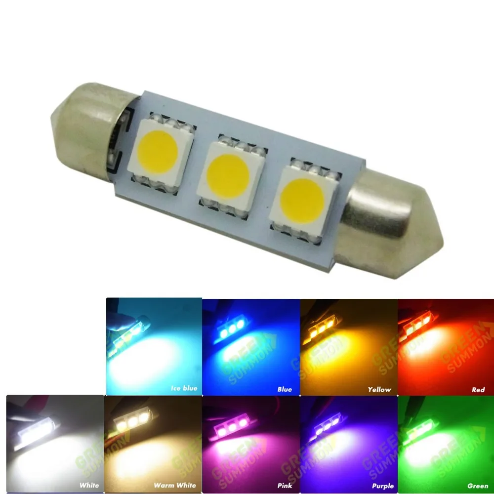 

1pcs 39mm LED 3-5050 SMD Dome Festoon Door License plate Bulb Lights Mulit Color Free Shipping