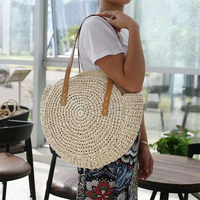 

Round Straw Beach Bags Vintage Woven Shoulder Rattan Bohemian Summer Wicker handbag women tote designer brand big fashion 2018