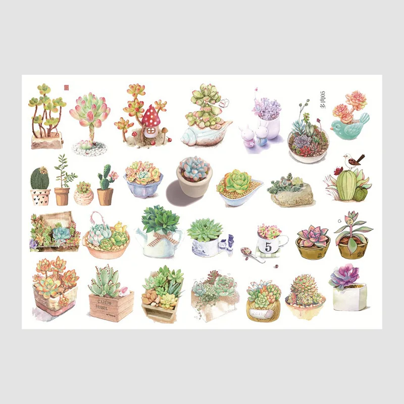 

1pc A5 Cute Succulent Plant Stickers Decorative Adhesive Garland Stickers Scrapbooking DIY Diary Album Stick Label School Supply