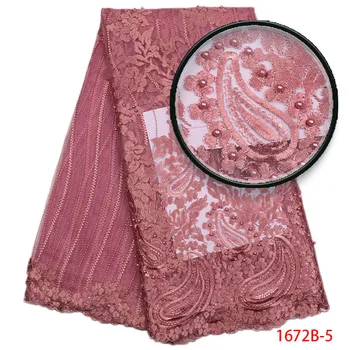 

Latest Nigerian Lace Fabric High Quality French Net Fabric With Beads African Lace Fabric Wedding Dress Blush Pink GD1672B-5