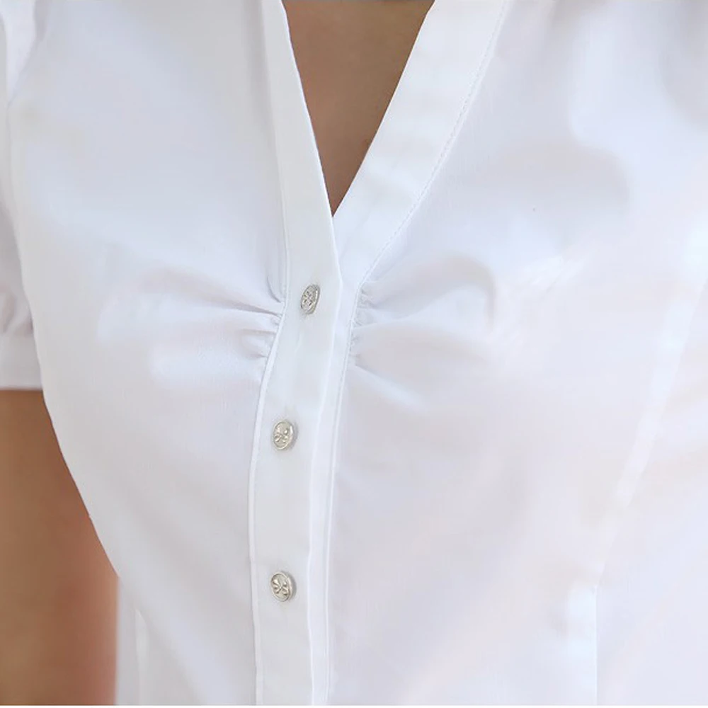 2019 Summer Women's Short Sleeve Cotton Blouses Shirts Plus Size Ladies Officewear Elegant Blouse Feminina White Formal Shirt