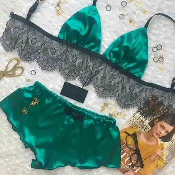 

Sexy Women Nightwear Lace Solid Color V Neck Lace up Tops + Short 2PCS Underwear Sexy Ladies 4 Color Femme Sleepwear
