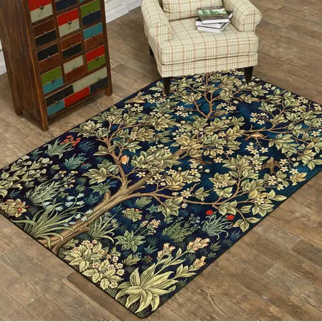 

120*80cm Retro Carpet Printed Tree Super Soft Flannel mat for Living room Tea Mat bedroom Carpet play mat Non-slip rug blanket