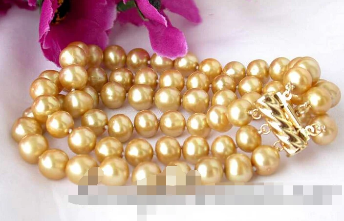 

FREE SHIPPING>>>@@ > 12662 3row gold round freshwater pearl bracelet