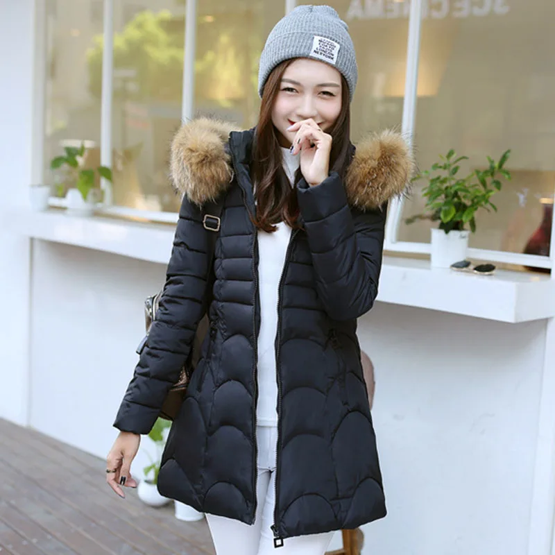 

2016 new Korean padded winter coat Girls long paragraph fur collar padded jacket thickening big yards Slim women parkas 7337