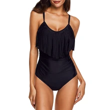 Одна деталь Плавание костюм плюс Размеры Плавание одежда Для Женщин Кисточкой купальный костюм с пуш-ап Винтаж Монокини боди пляжная одежда с высоким вырезом Купальник