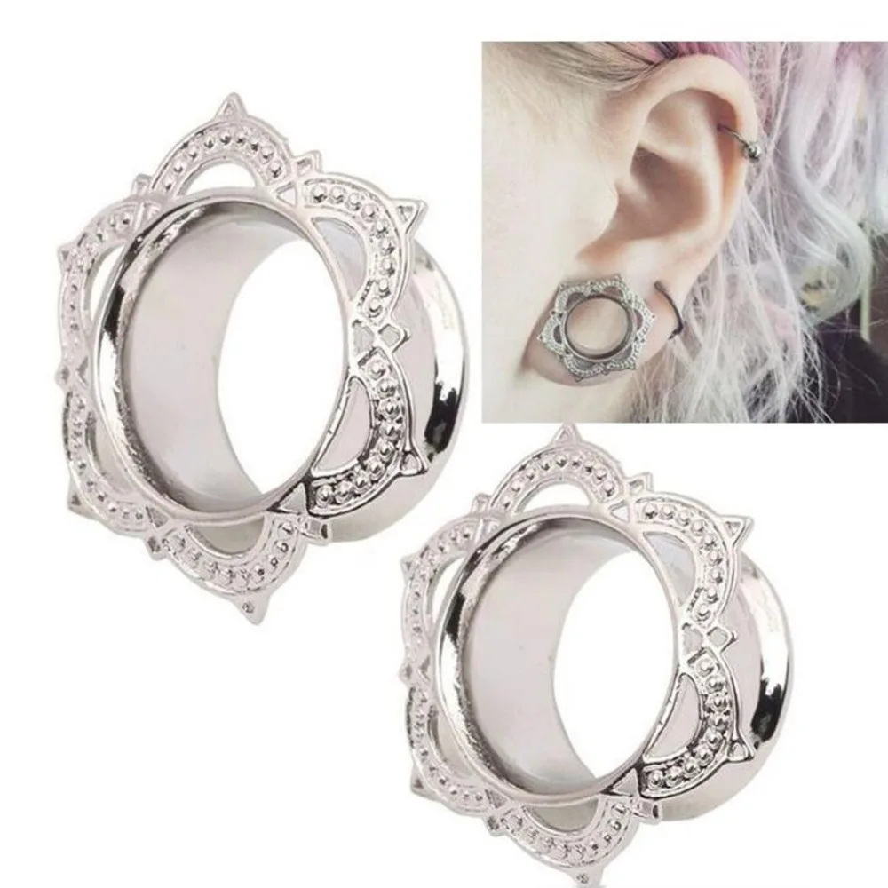

MODRSA 1Piece Lotus Flower Earring Gauges Gold Copper Ear Plugs and Tunnels Expander Body Jewelry Helix Tragus Piercing Oreja