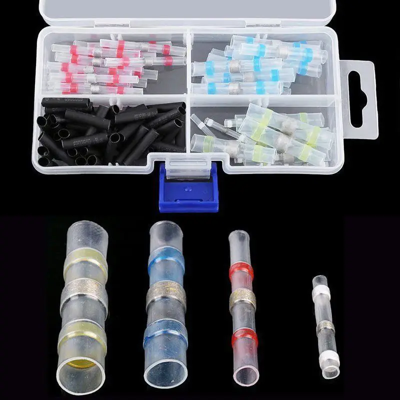  100pcs HOT Box Heat Shrink Solder Sleeves Waterproof Wire Crimp Butt Terminals Connectors Terminato