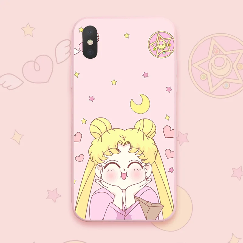

Kawaii Sailor Moon figure pink Silicone Case For coque iphone 8 7 6 6s Plus Cartoon beauty girls Phone Cases For iphone cover X