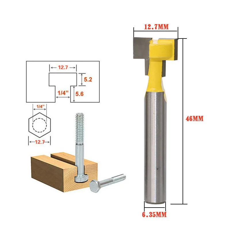 1/4" Shank T Slot Cutter Router Bit for 1/4" Hex Boltin Milling Cutter