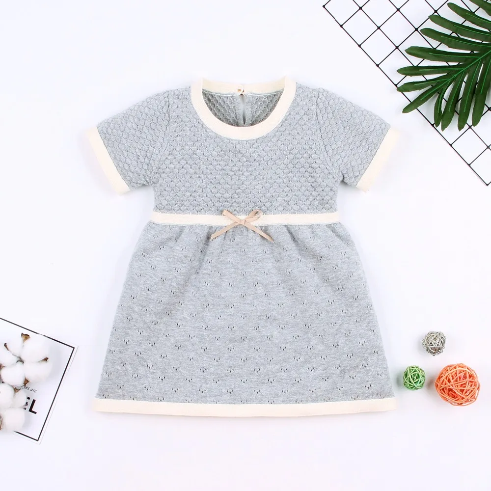 

Little Girls Knitted Dresses Fashion Summer Short Sleeve Newborn Bebes Holiday Dress Pink Toddler Infant A-Line Vestidos Costume