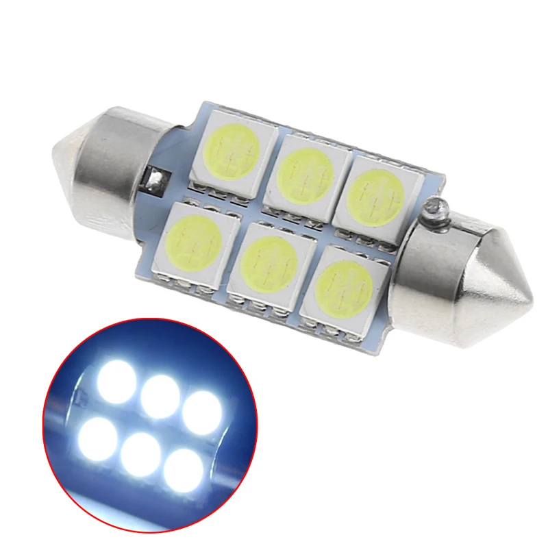 YAM белый 36 мм 6 LED 5050 SMD Автомобильная гирлянда для салона купольная Лампа DC 12V| |