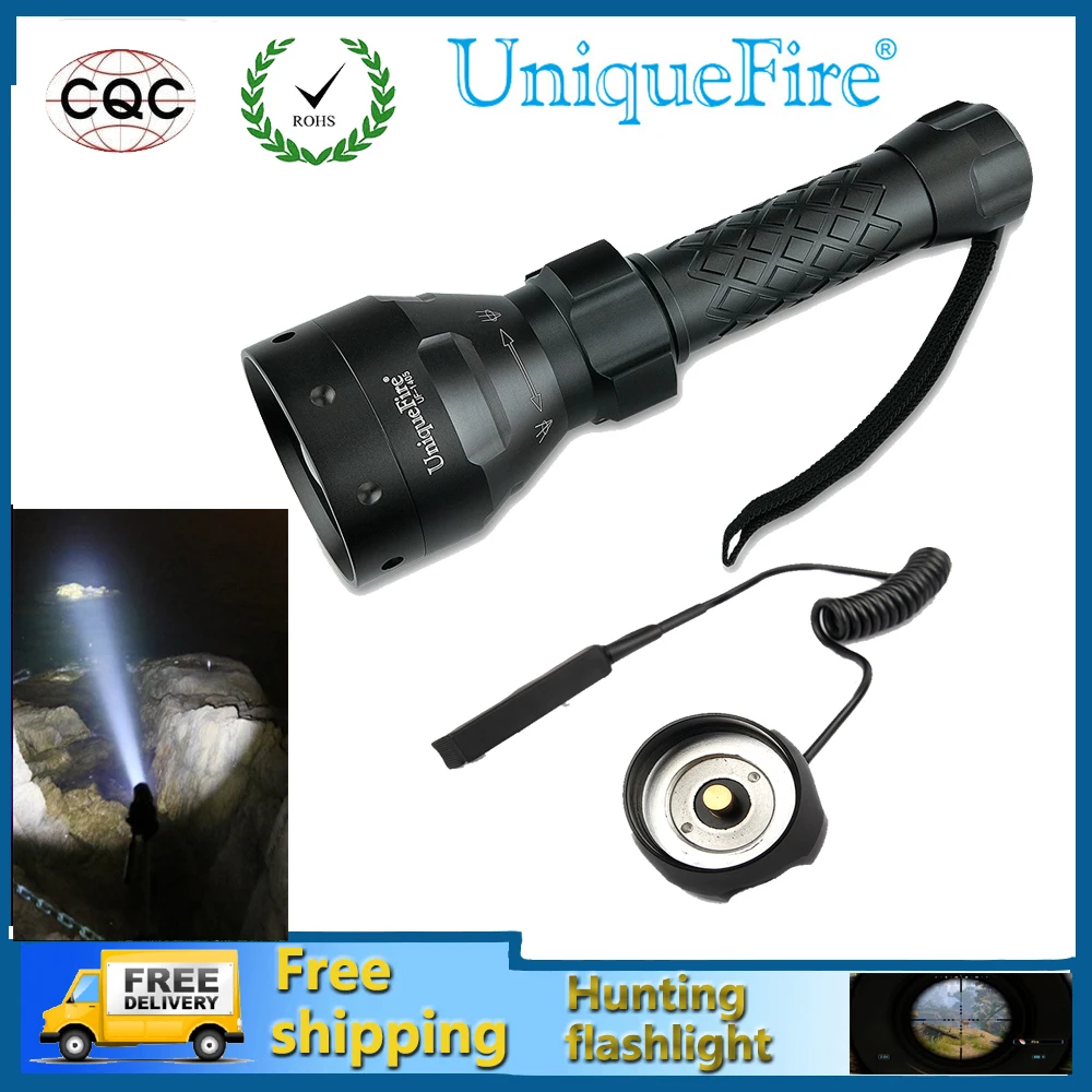 

UniqueFire Black Tactical Light 250 LM 5 Mode 1405 XP-G LED Flashlight Focus 67mm Lens Lamp + Rat Tail