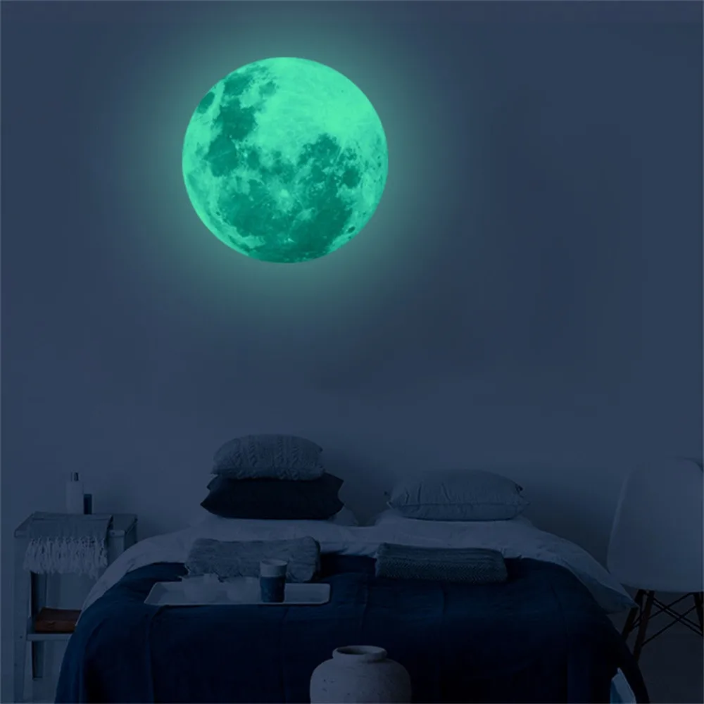 30cm 3D Large Luminous Moon Wall Sticker Fluorescent Glow In The Dark