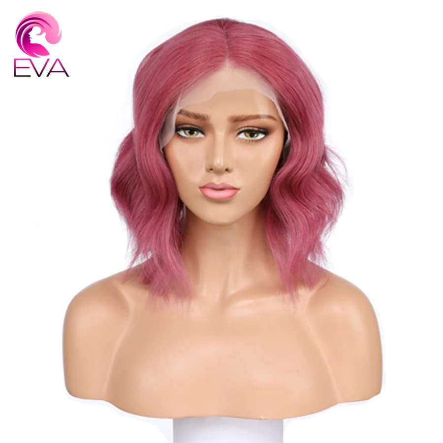 

99J Short Bob WigPre Plucked Brazilian Wavy Hair Bleached Knots Lace Front Human Hair Wigs With Baby Hair Remy Hair Eva