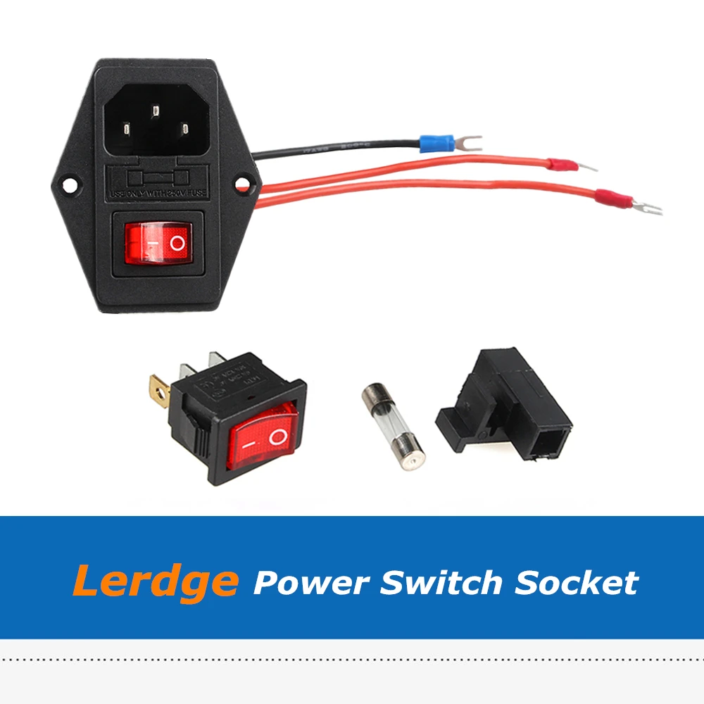 

3D Printer Part Power Switch Socket With Rocker Switch ac Socket 3Pin Terminal Power Socket with Fuse Holder Connector