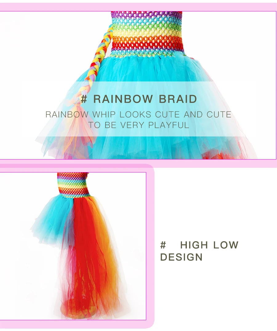 Candy Rainbow Tutu Dress and Daisy Hair Clip Set Girl Birthday Party Dress Easter Halloween Costumes Kids Pageant Ball Gown (4)