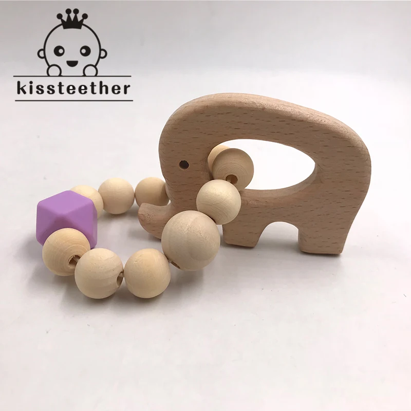 Amyster Wooden Baby Bracelet Animal Shaped Mom Kids Jewelry Teething for Baby Organic Wood Silicone Beads Baby Bangle 