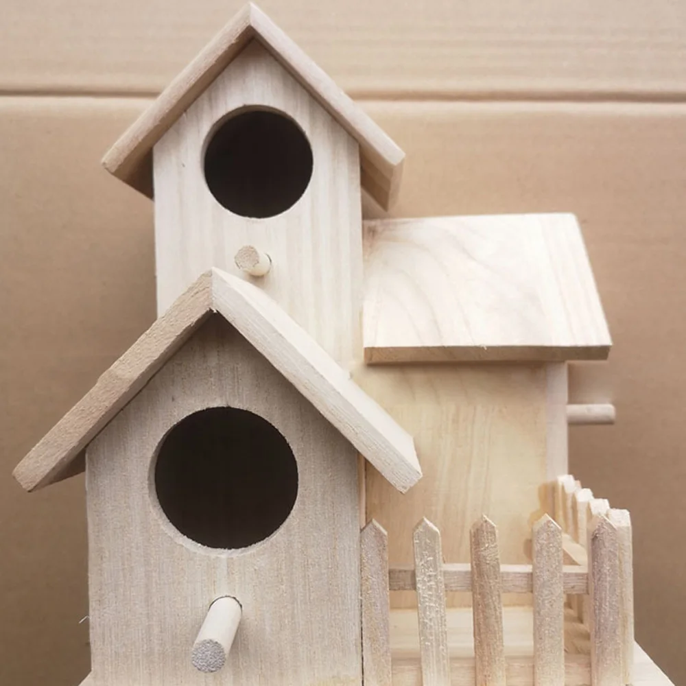 Hut House Garden Wooden Box DIY Pet Toy Bird Nest Creative House Shaped Wooden Birdhouse Hanging Nest Home Garden Decoration