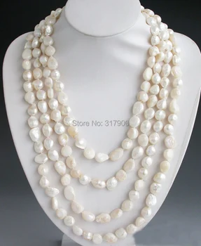 

Long 100" 13mm white baroque freshwater cultured pearl necklace Pendant