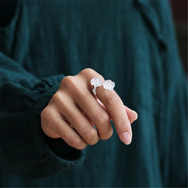 Lotus Fun Real 925 Sterling Silver Ring Natural Crystal Handmade Designer Fine Jewelry Flower in the Rain Rings for Women