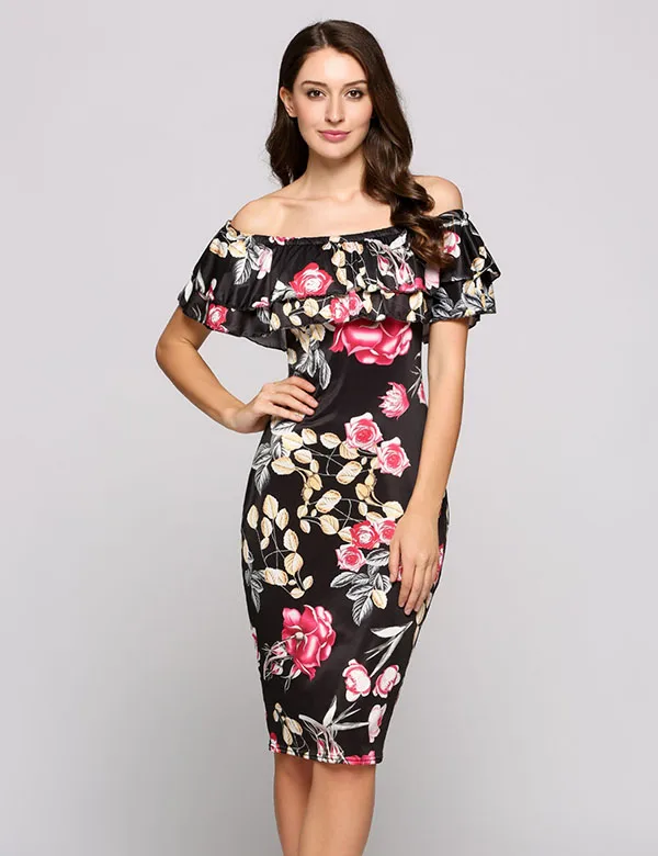 off the shoulder floral gown