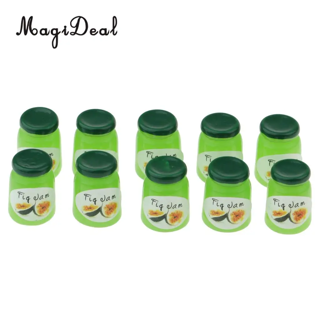 1/12 Dollhouse Food Grocery Miniature Soft Drink Juice Fig Jam Bottles Kitchen Accessory 10 Pieces Life Scene Decoration