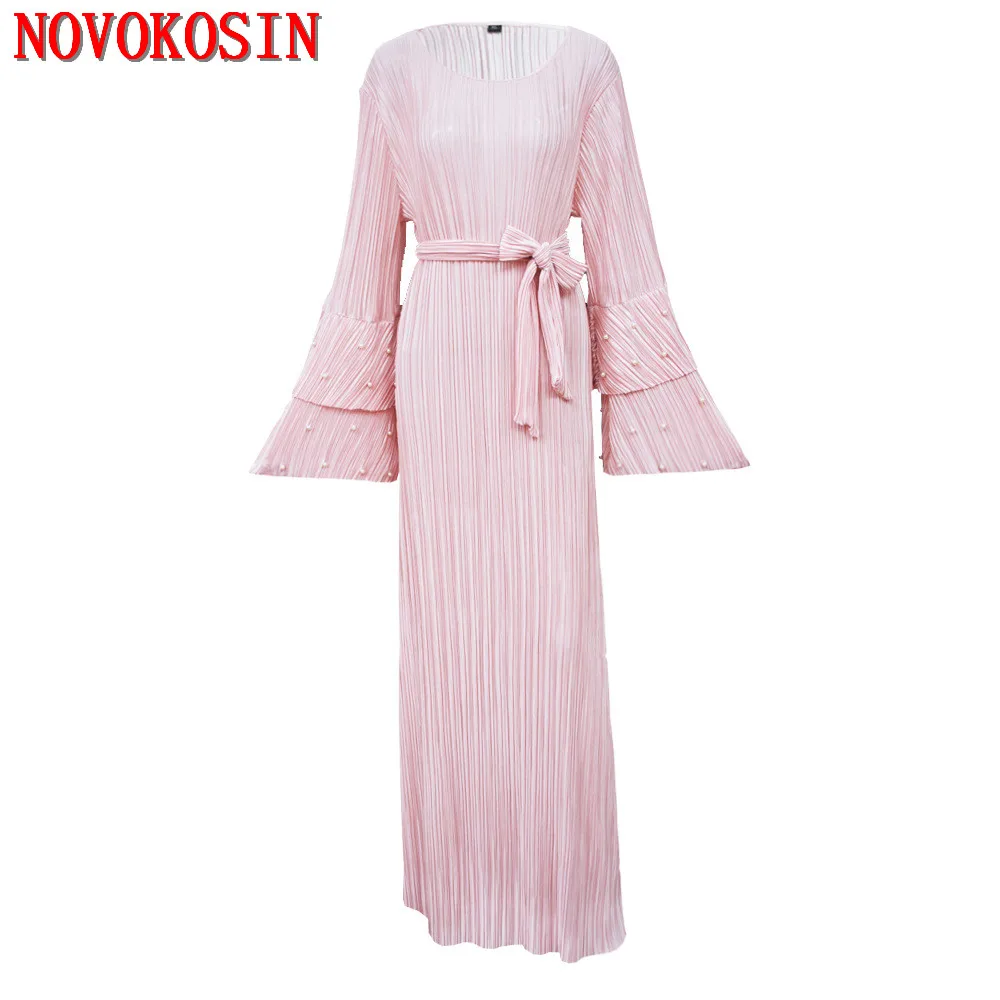 

CM21 2018 Black Muslim Dresses Women Plus Size Summer Dress Beading Long Sleeves Abaya Ruffle Dress Female Turkey Casual Dresses