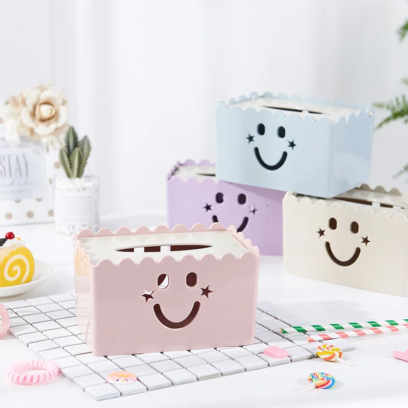 

Smiley Tissue Box Home Desktop Plastic Tissue Box Coffee Table Creative Living Room Napkin Paper Tray