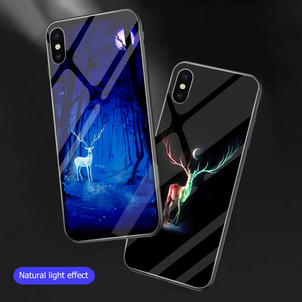 Ciciber животное сова олень светящийся стеклянный чехол для телефона для iPhone 11 Pro Max 7 8 6 6S Plus задняя крышка для iPhone X XR XS Max Fundas