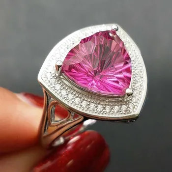 

FLZB , Pink topaz round 10 mm gemstone special nice cut 6.8ct in 925 sterling silver with 18k white gold plated trendy ring