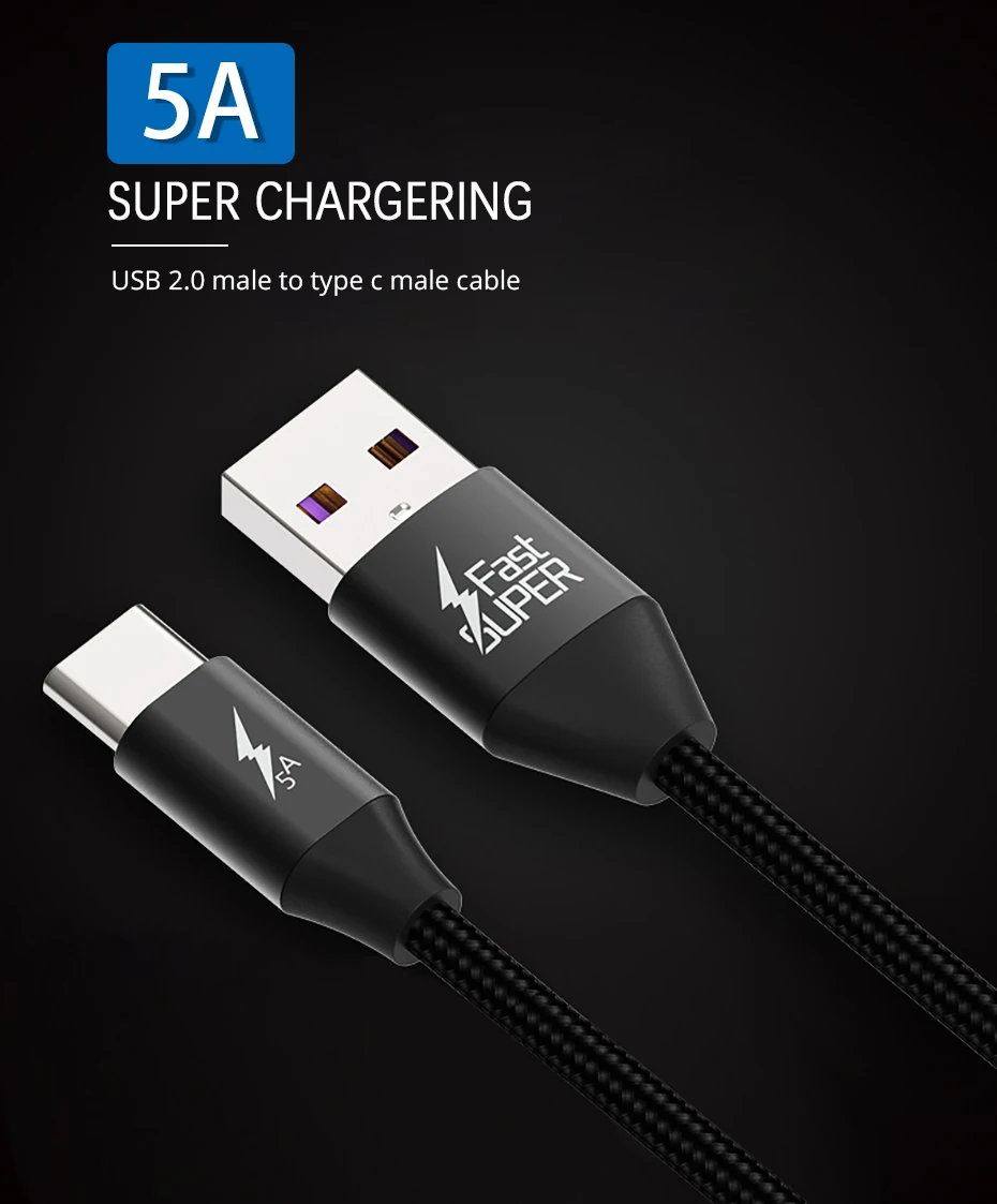 5A USB Type C Cable for Huawei P10 P20 Pro USB 3.1 Fast Charging USB C Data Cable for Honor V 10 Supercharge Type-C Cable (1)