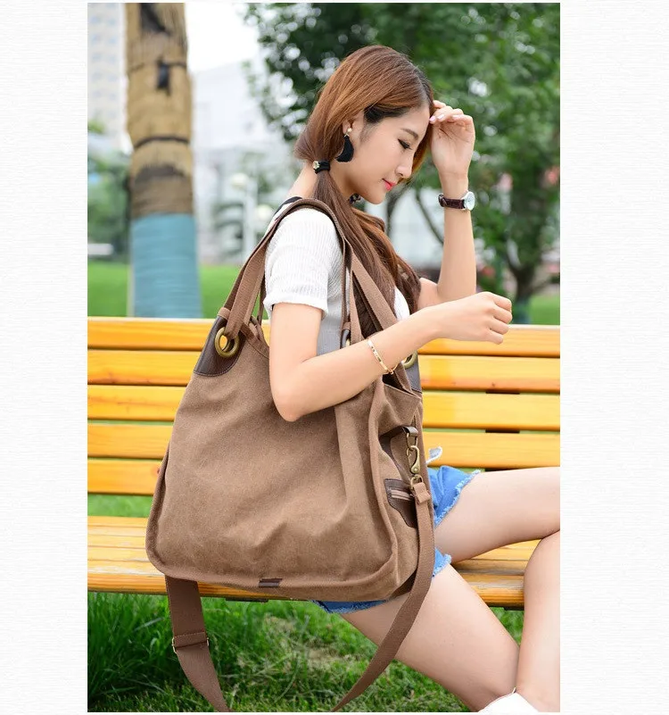 MJ Women's Canvas Handbags High Quality Female Canvas Totes Casual Shoulder Bags Large Travel Bag Ladies Solid Crossbody Bags (5)