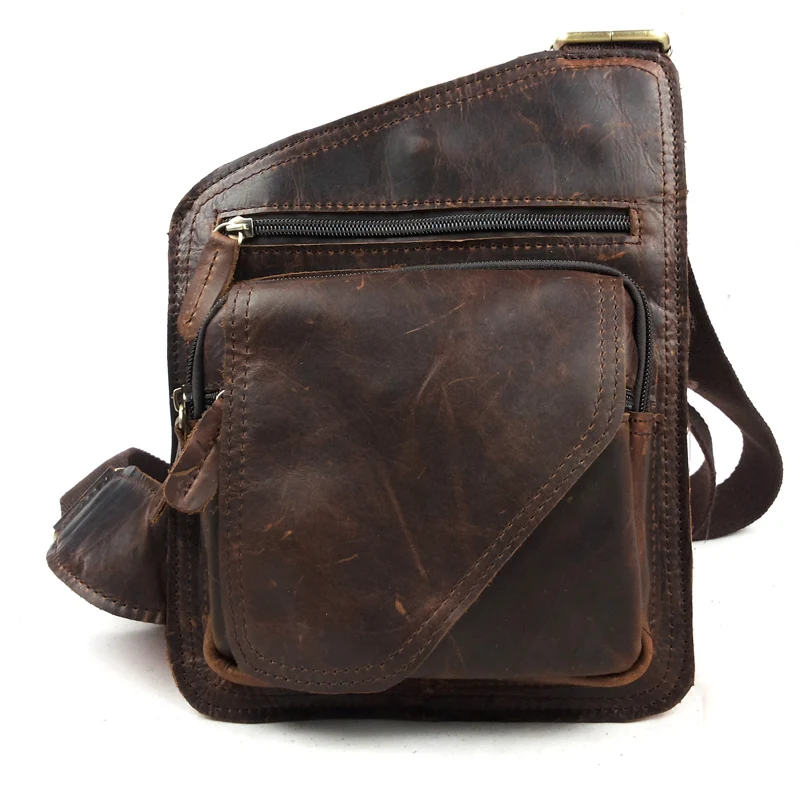 

100% Genuine Leather Men Bag Crazy Horse Chest Bags High Quality Messenger Bags Shoulder Bags Casual Versatile Small Travel Bags