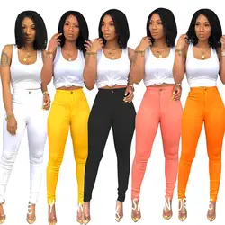 Джинсы 2019 Новые Женские однотонные брюки кэжуал изделие плотные, высокоэластичные кожи джинсы узкие брюки 5 цветов S-XXL разноцветные штаны